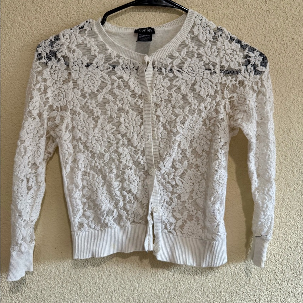 Elegant White Lace Kids Cardigan Sweater